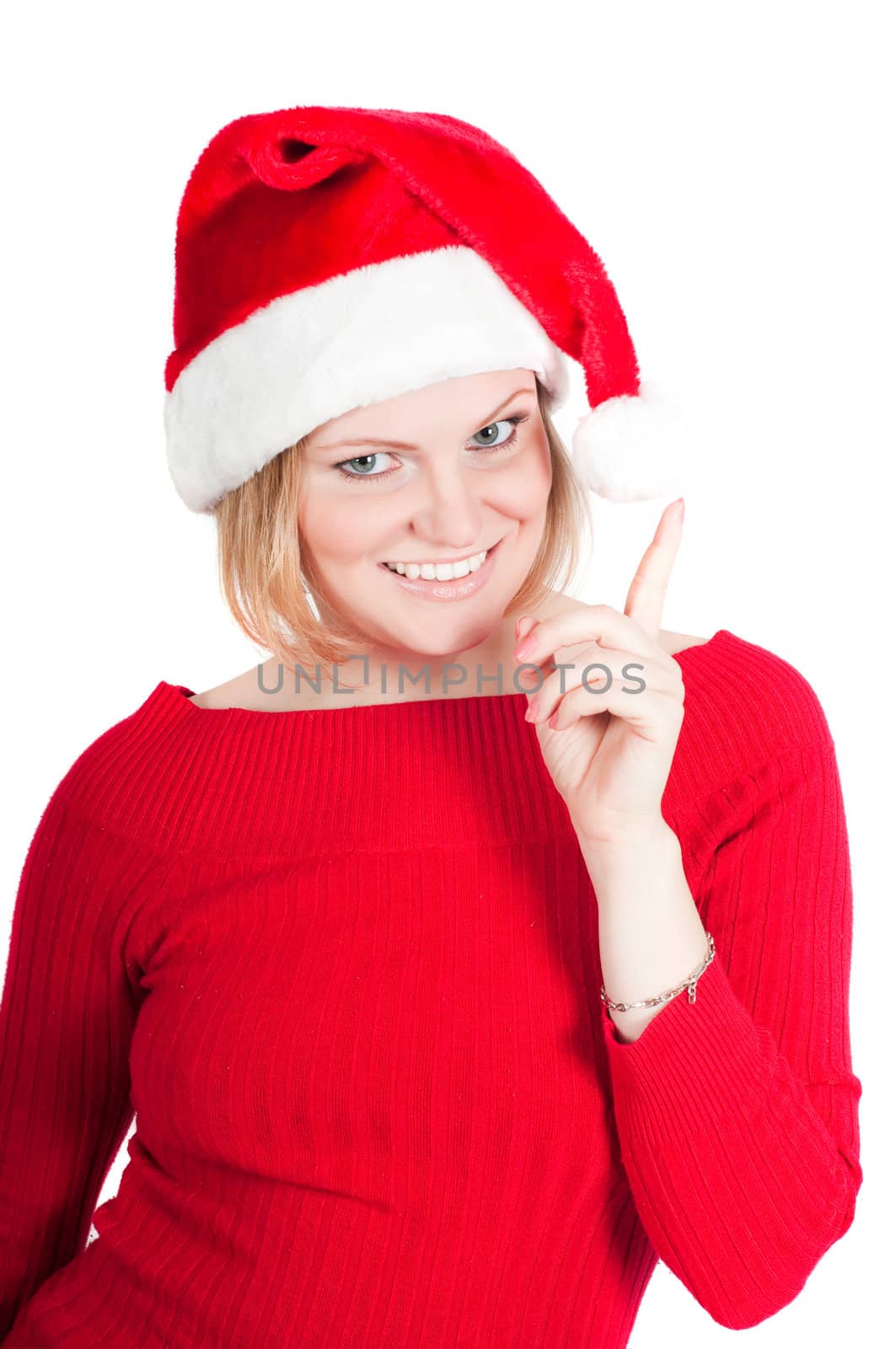 Portrait of beautiful woman santa isolated on white