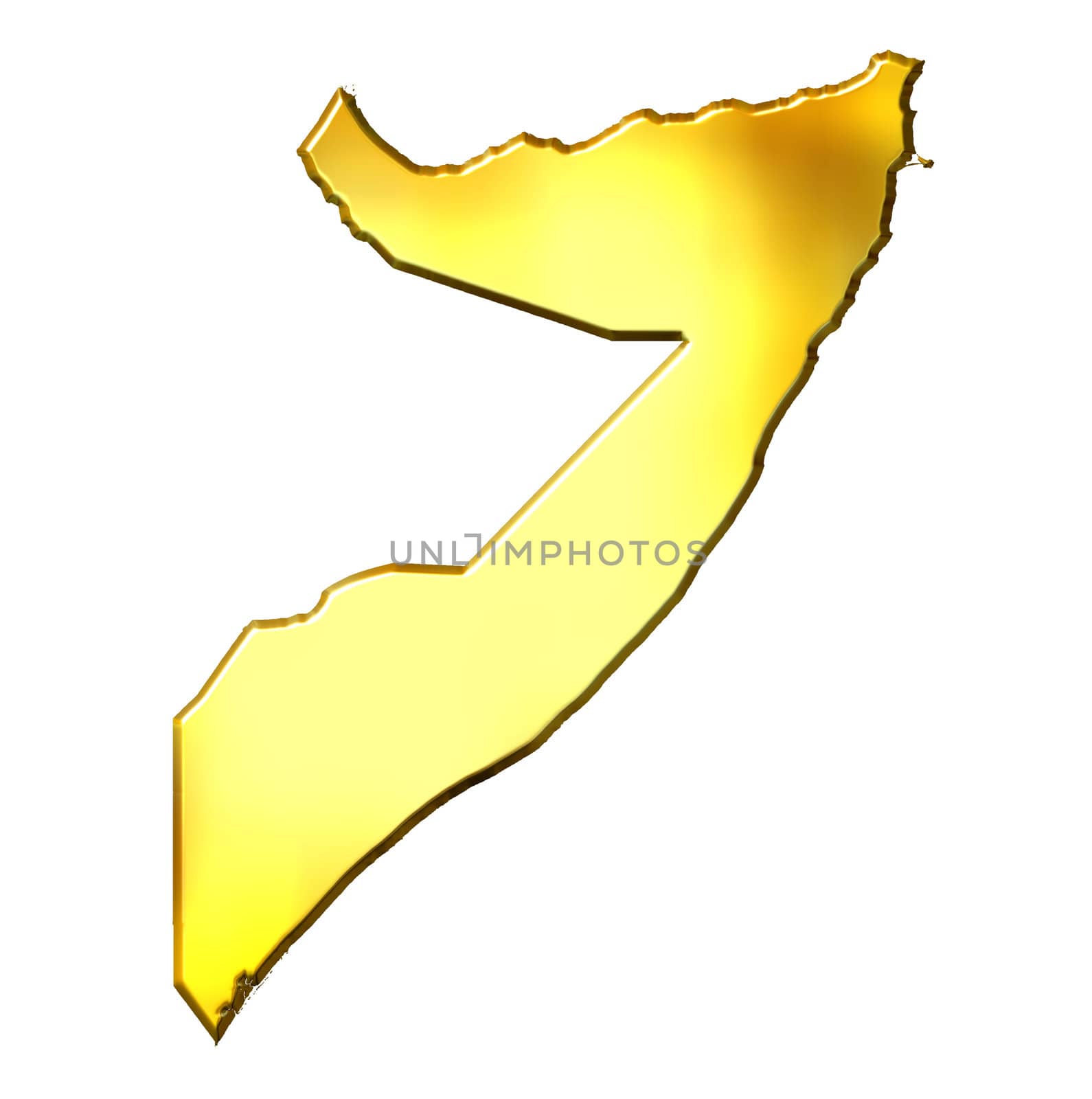 Somalia 3d golden map isolated in white