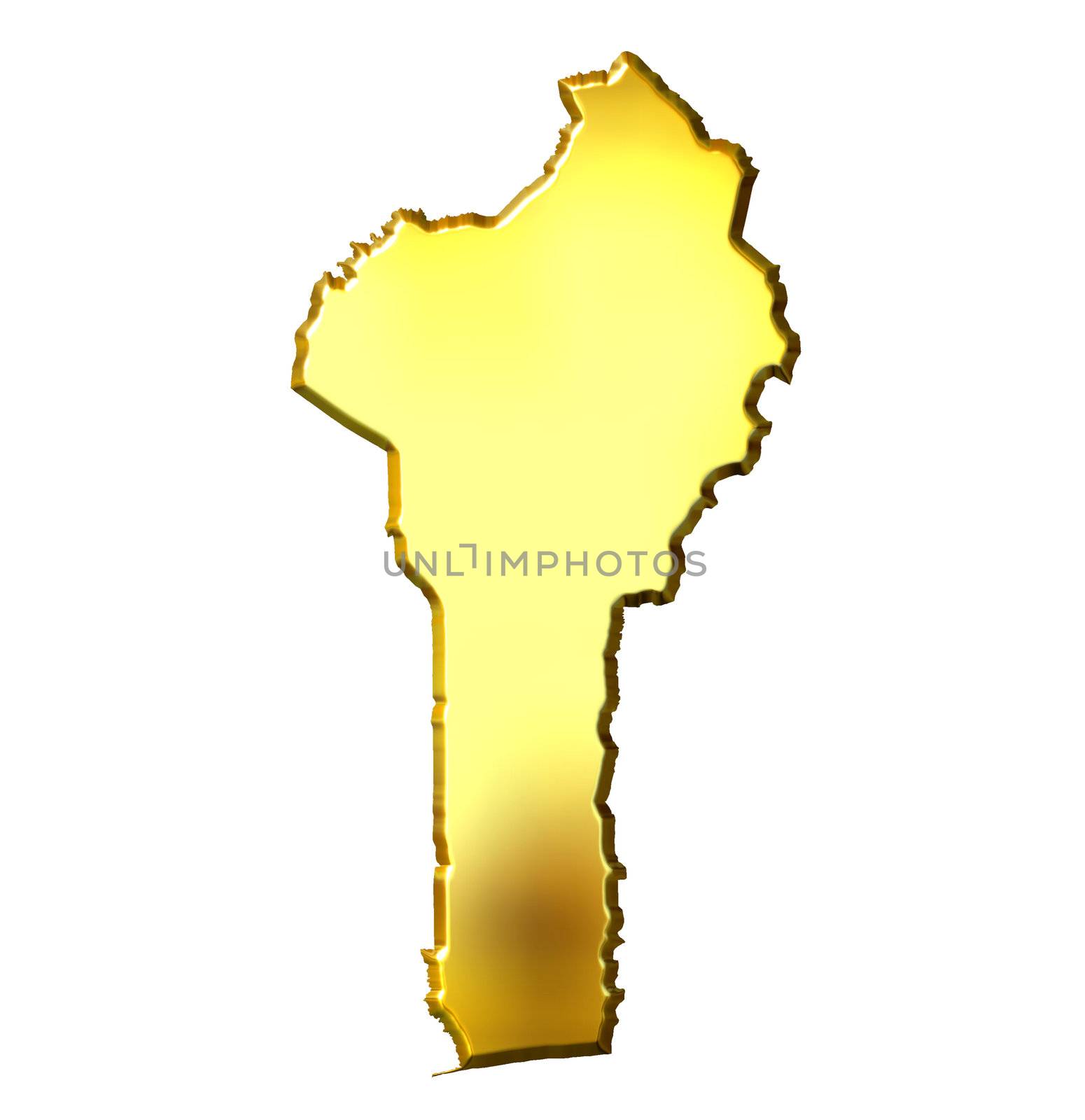 Benin 3d golden map isolated in white