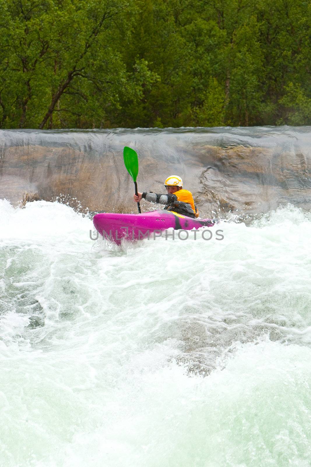 Kayak trip on the waterfalls in Norway. July 2010