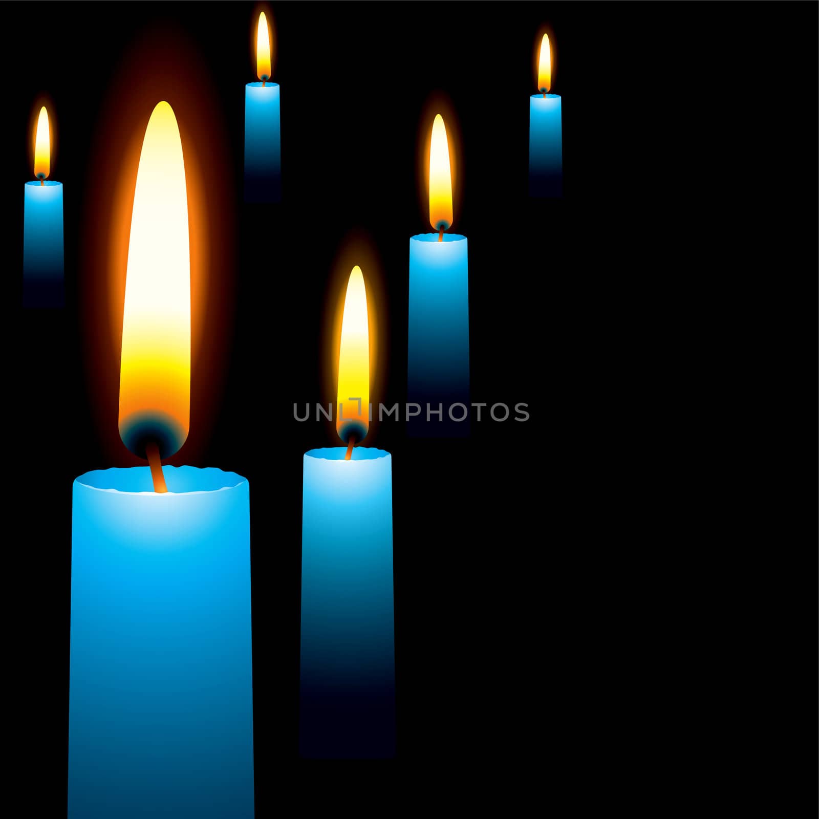 wax blue illustrated candles laid out in a random manner religious service