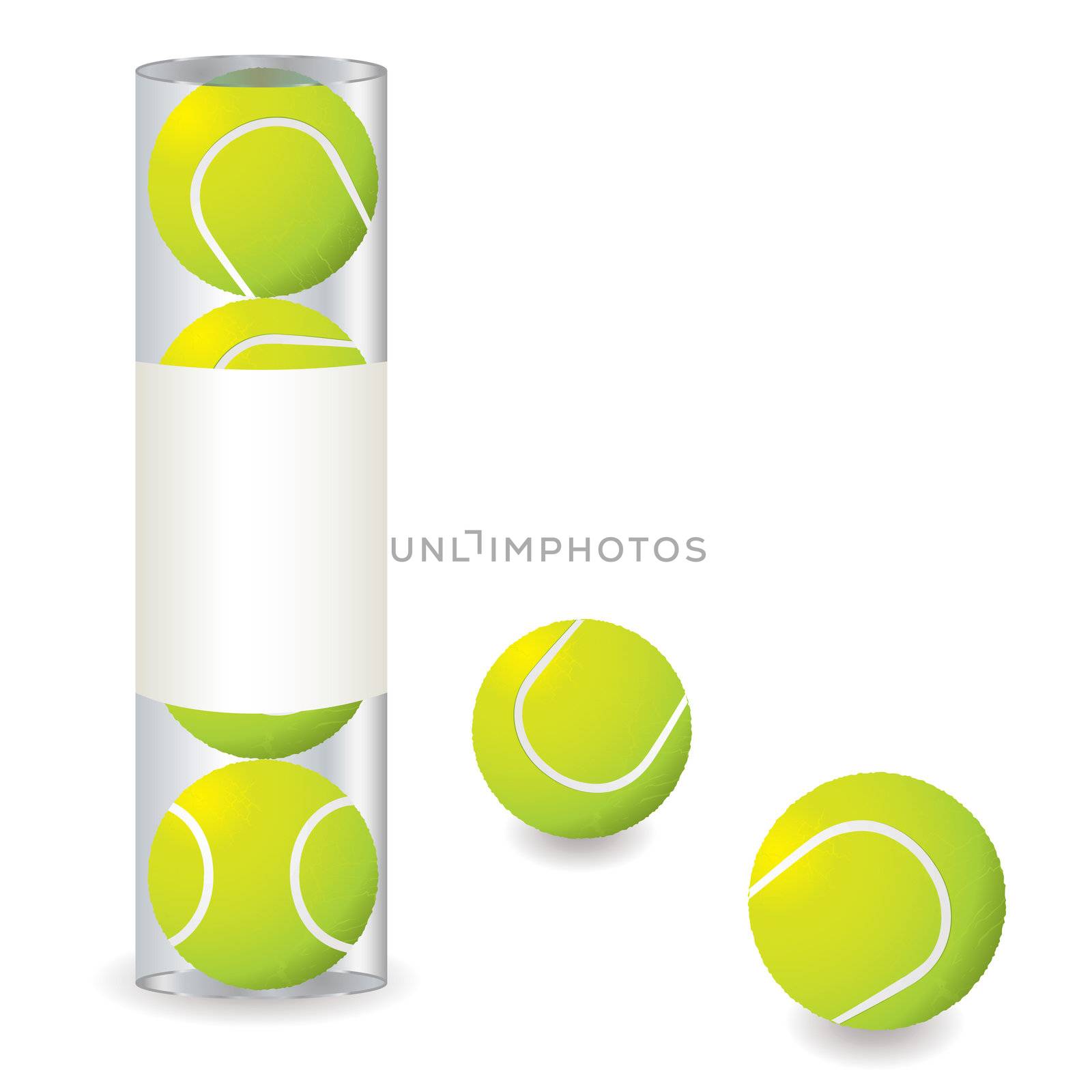 Stack of tennis balls in a plastic tube with some single balls