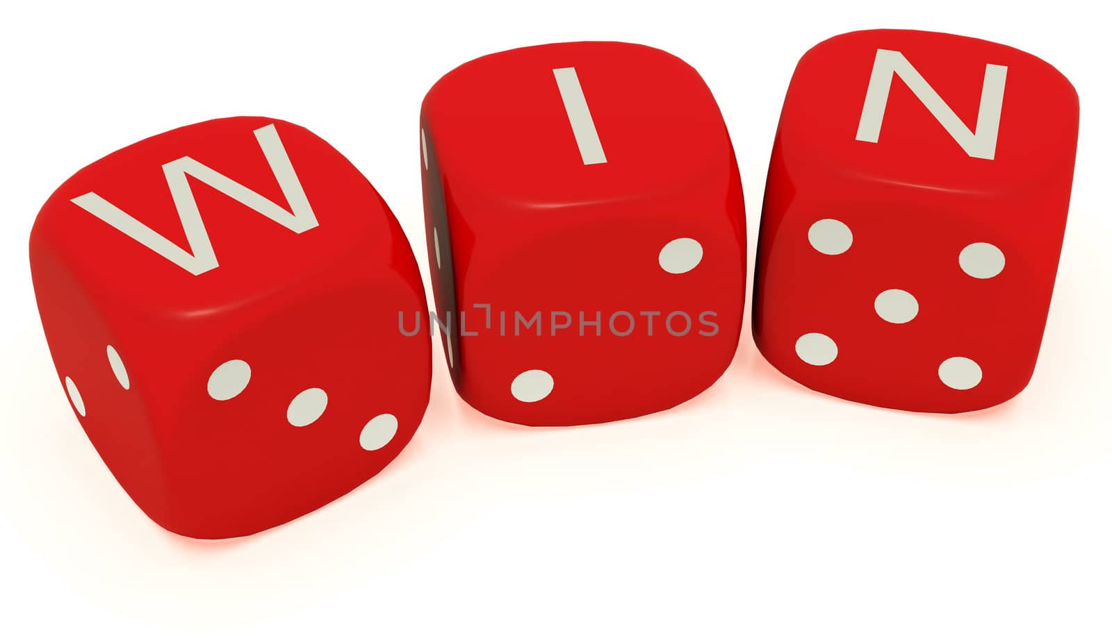 Red dice with labeled "win" on the upper plane