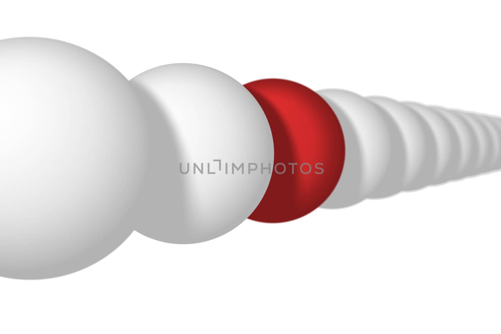 row of white balls with one red ball
