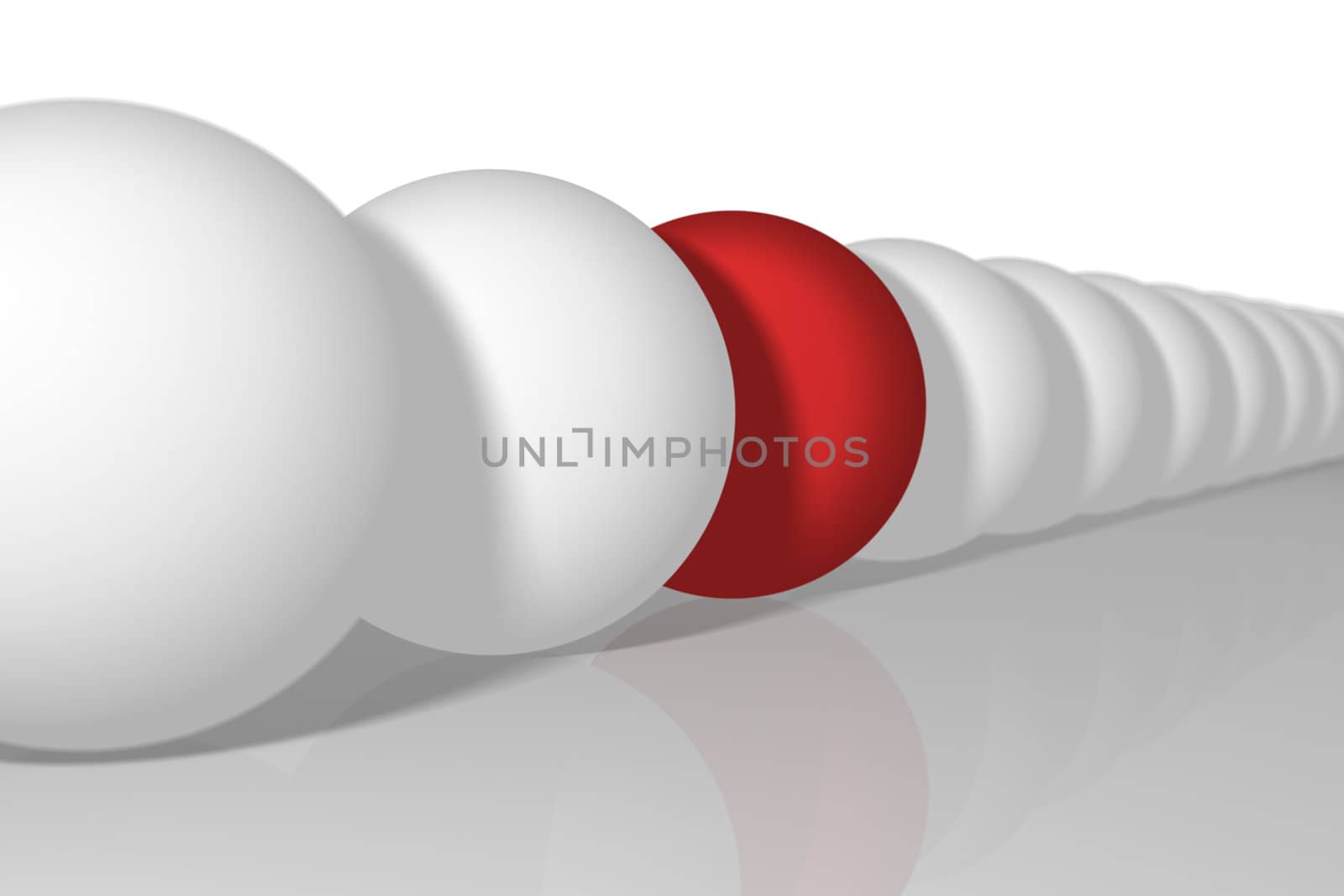 row of white balls with one yellow ball