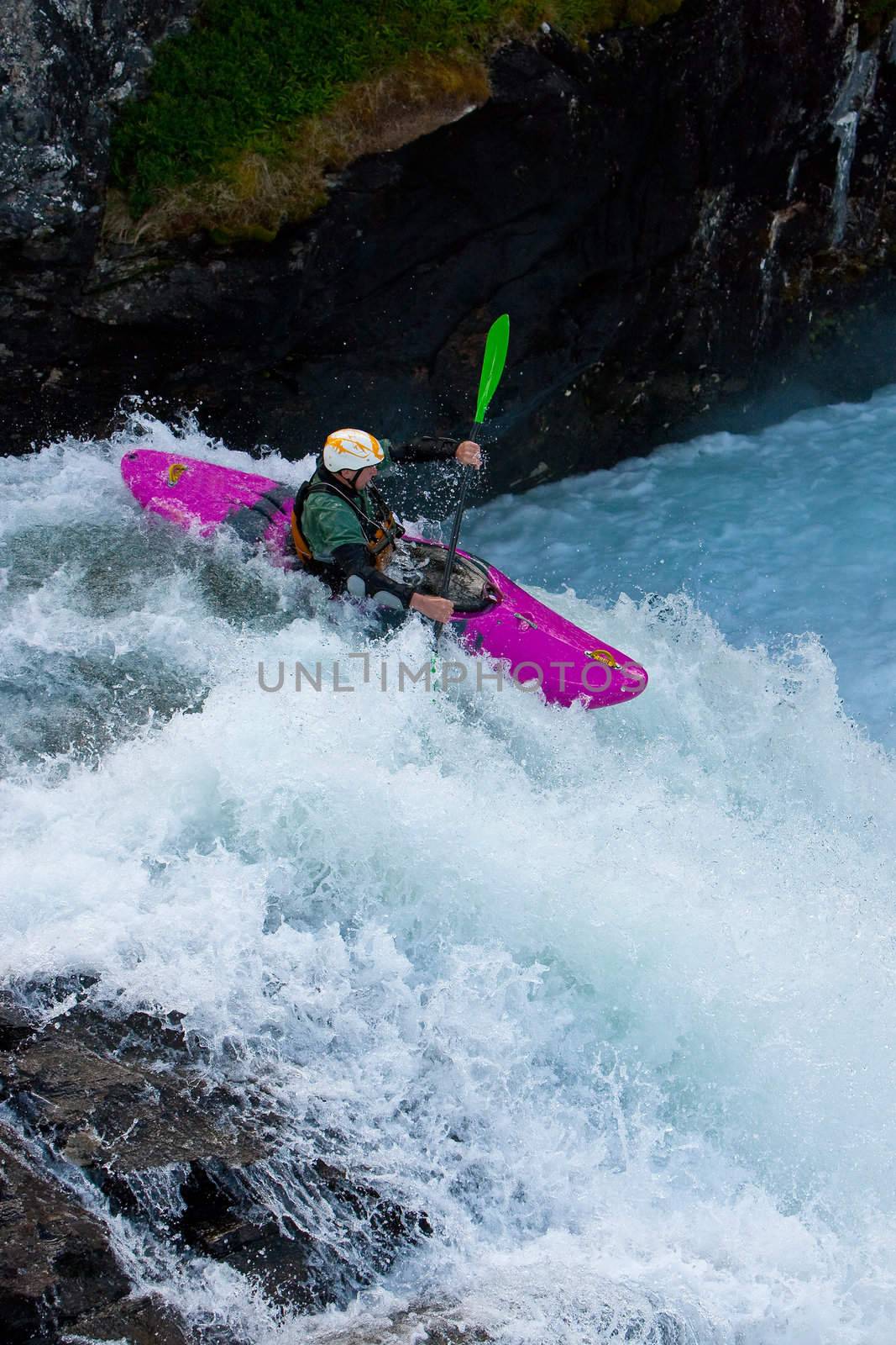 Kayak trip on the waterfalls in Norway. July 2010