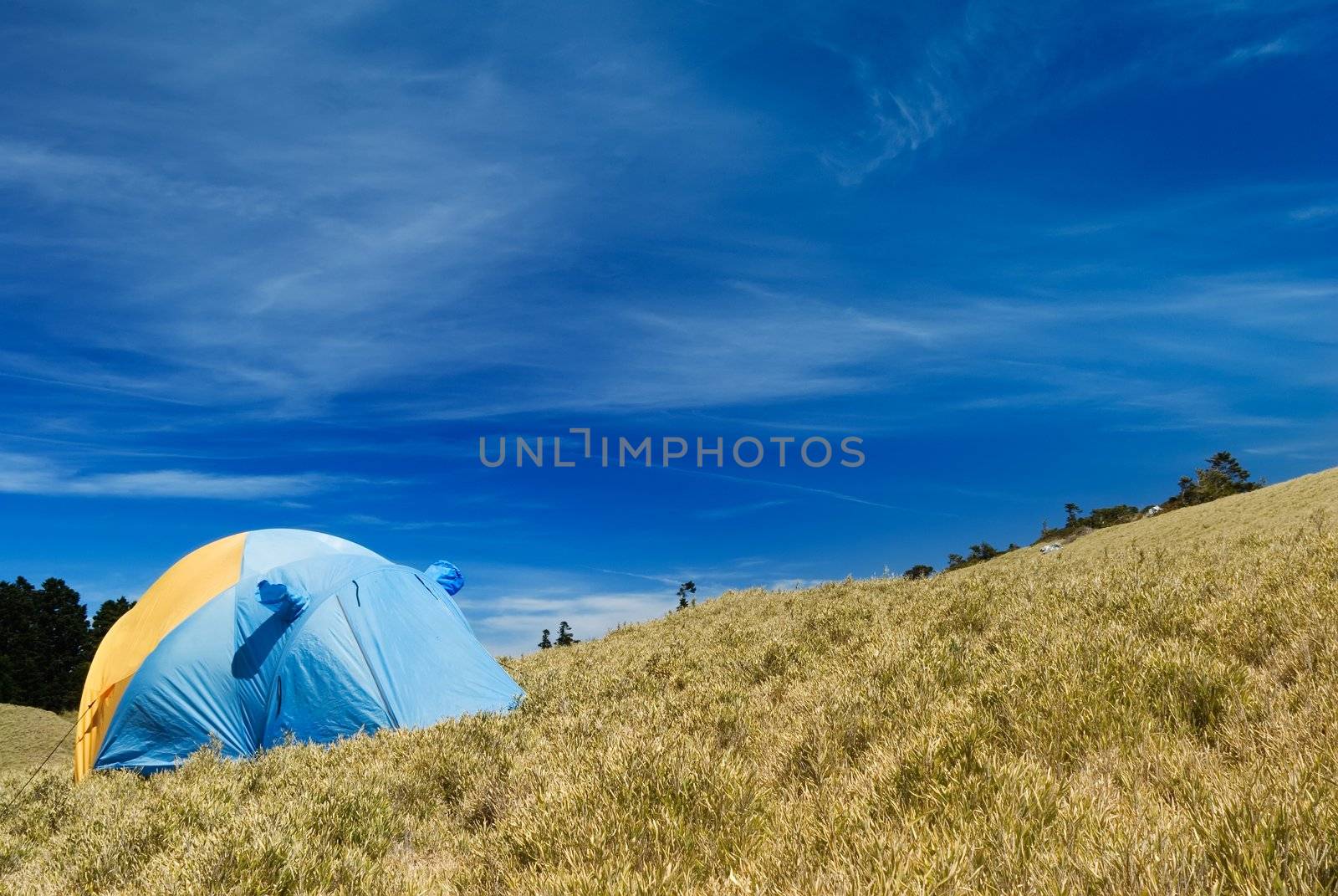 Special tent set on the grassland of high mountain.