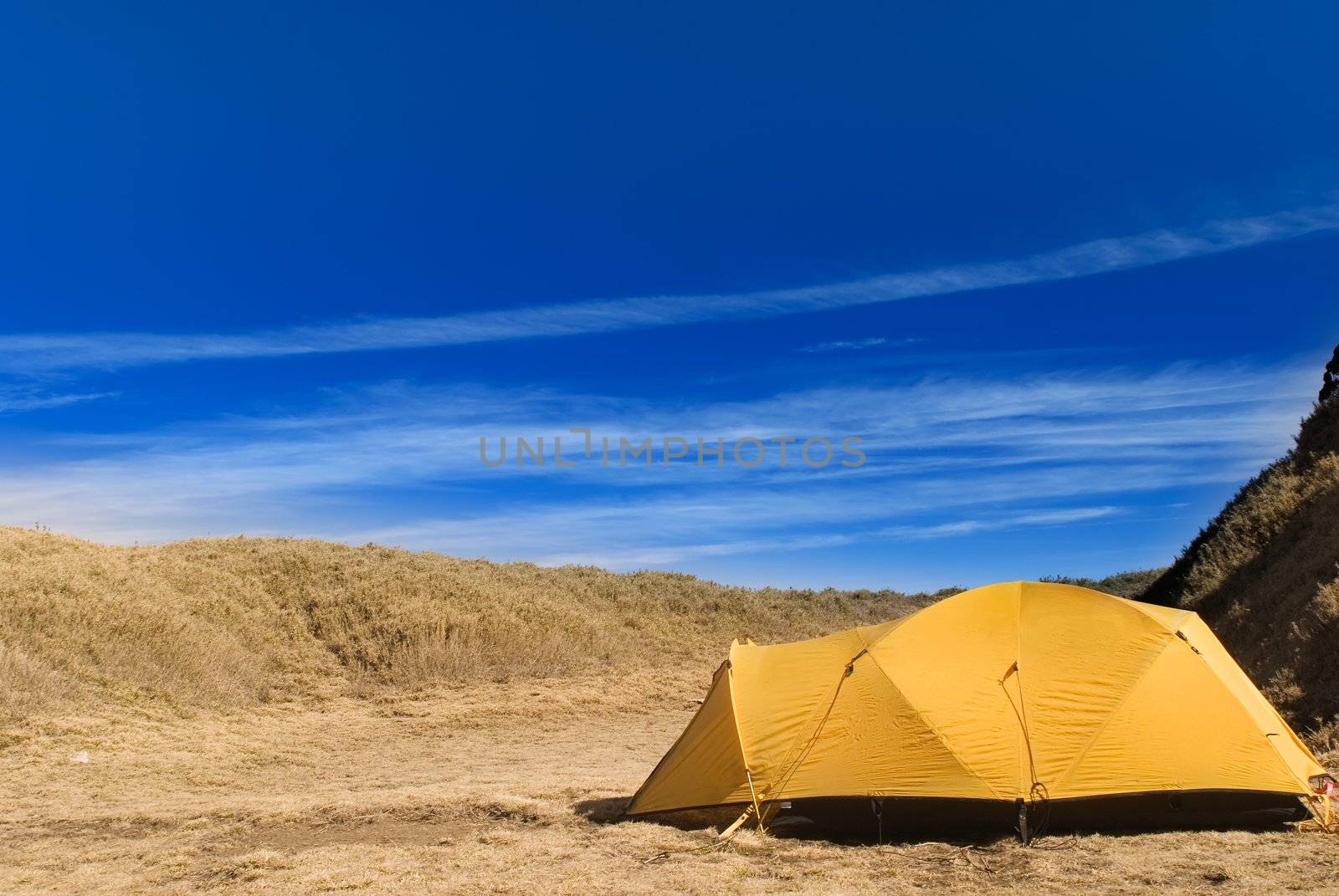 Special tent set on the grassland of high mountain. by elwynn