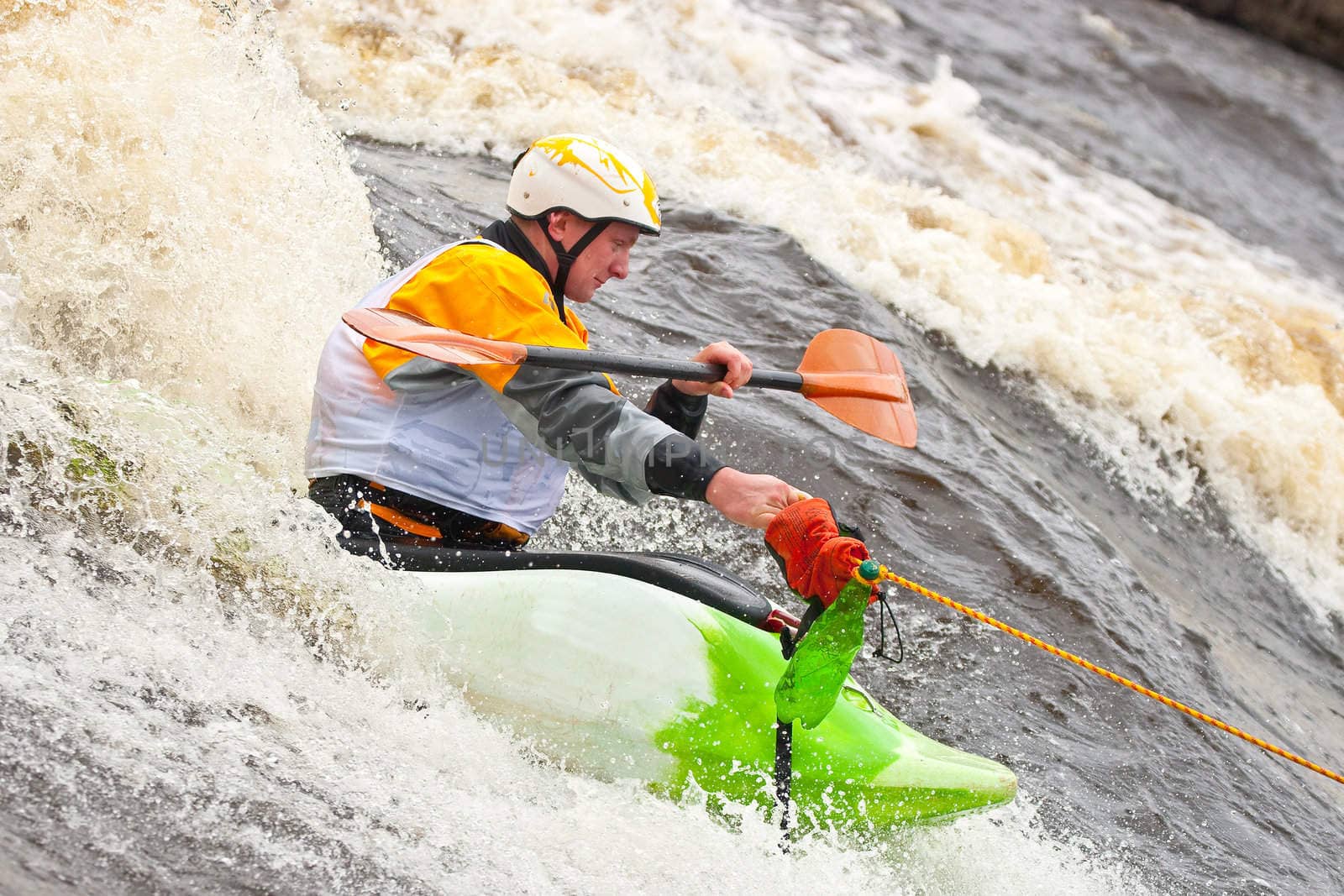 Kayak freestyle on whitewater, Russia, Msta, may 2010