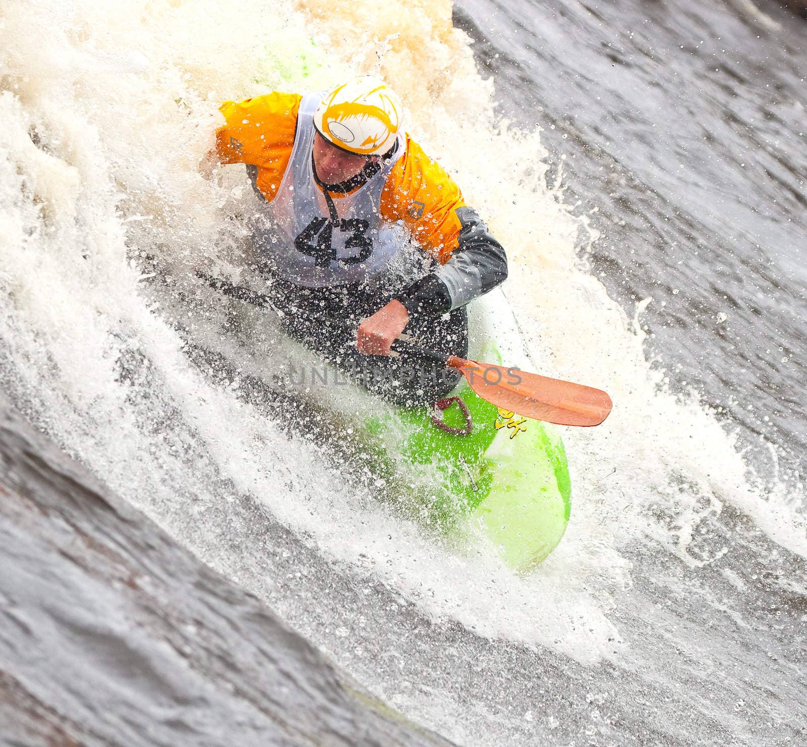 Kayak freestyle on whitewater, Russia, Msta, may 2010