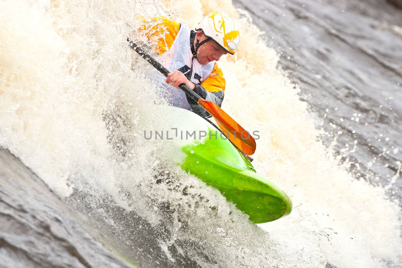 Kayak freestyle on whitewater, Russia, Msta, may 2010