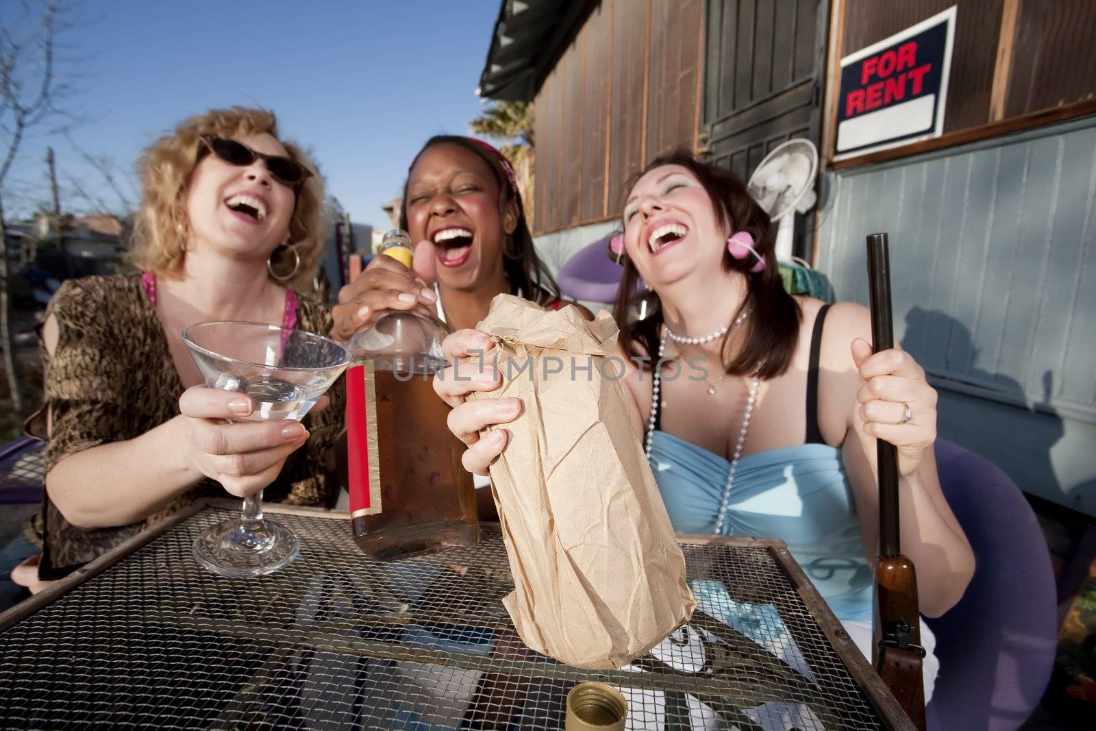 Three women drinking alcohol by Creatista