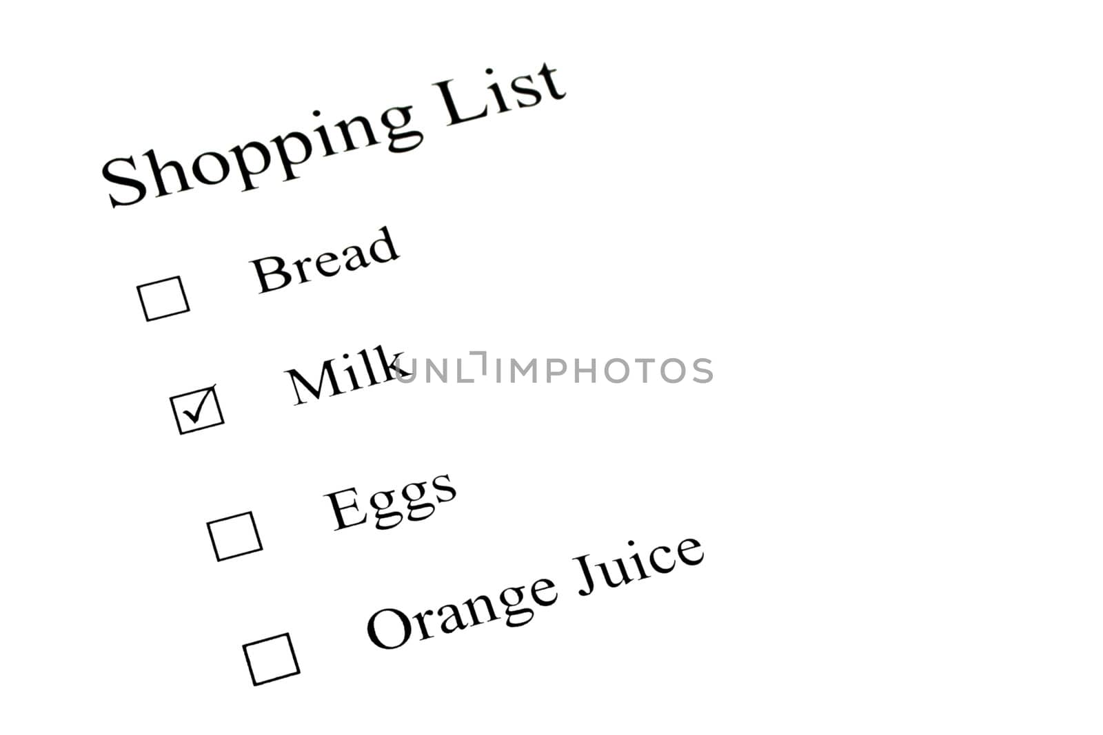 A shopping check list paper