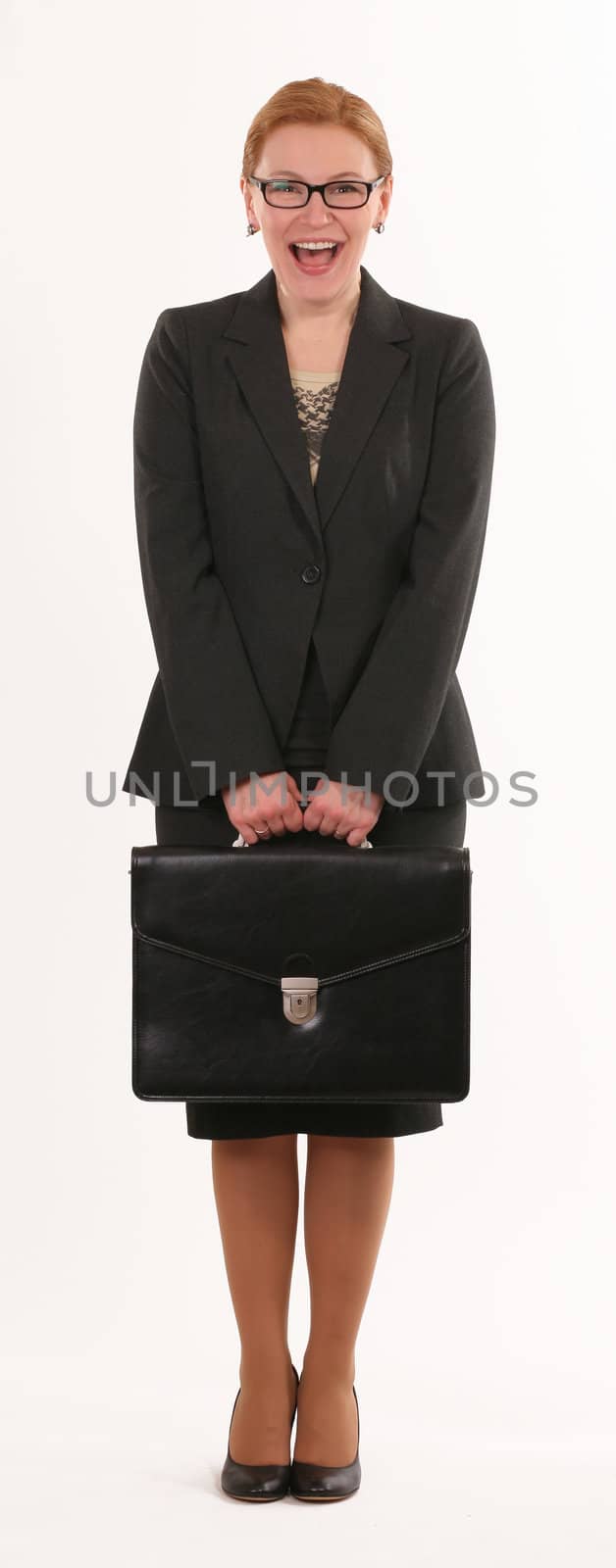smiling woman with briefcase