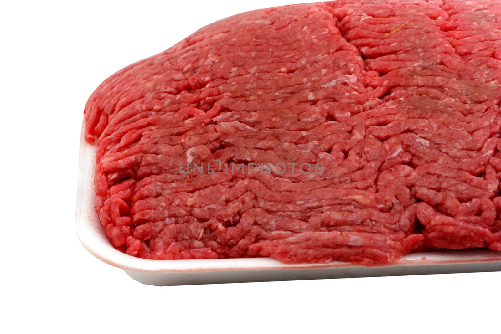 A ground beef on foam packaging