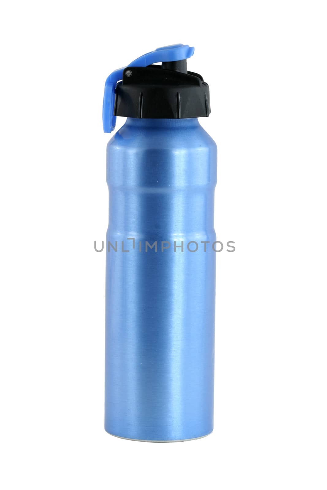 A Isolated blue aluminum water bottle