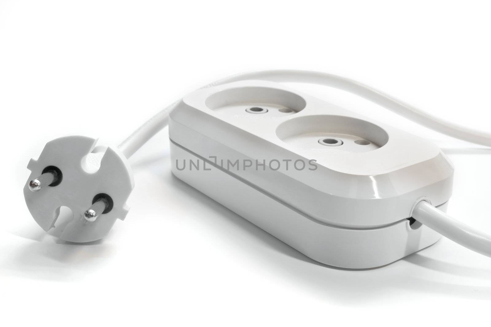 multiple socket and plug,  photo close up on a white background.