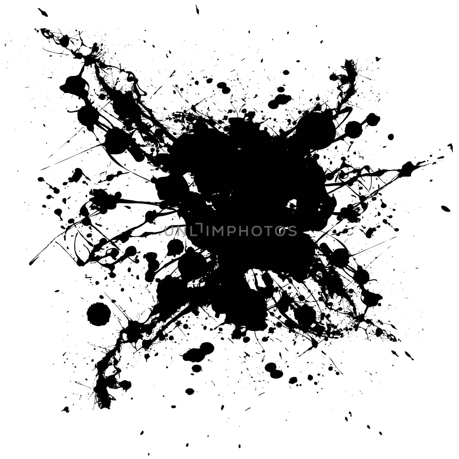 Black and white ink splat with random shapes and dirty grunge effect