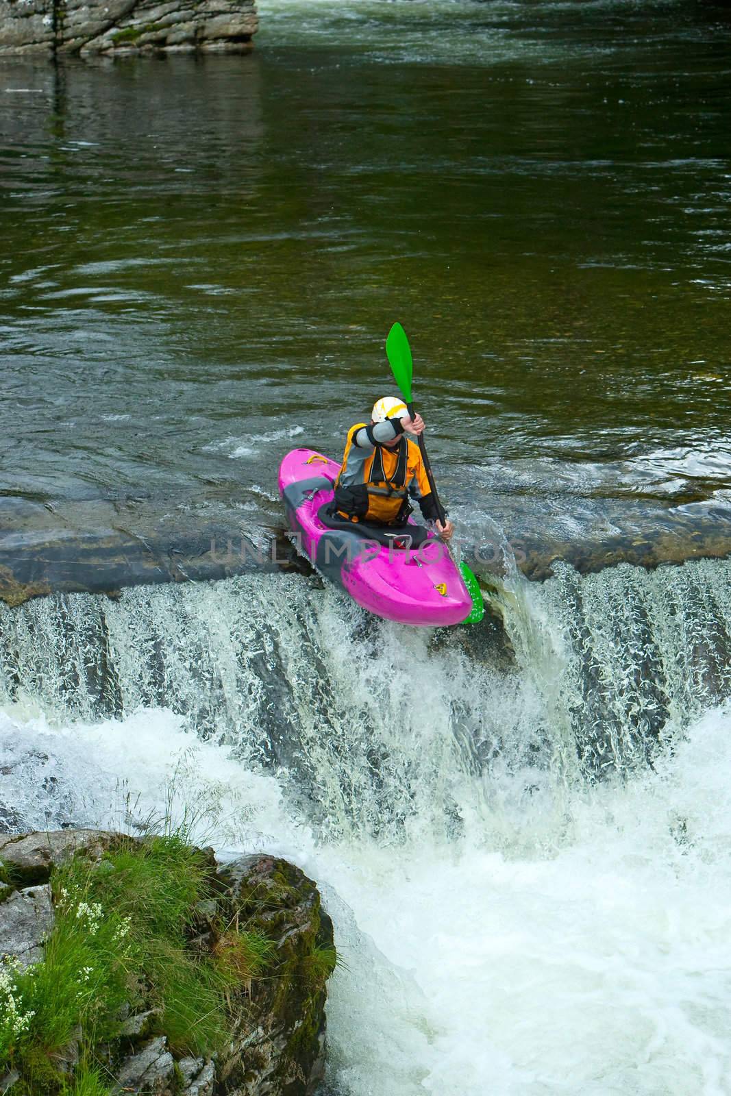 Kayak trip on the waterfalls in Norway. July 2010