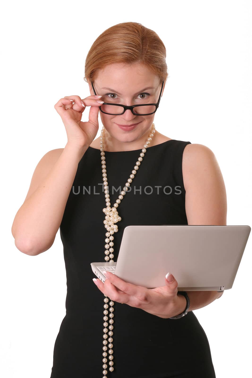pretty woman in glasses with white notebook