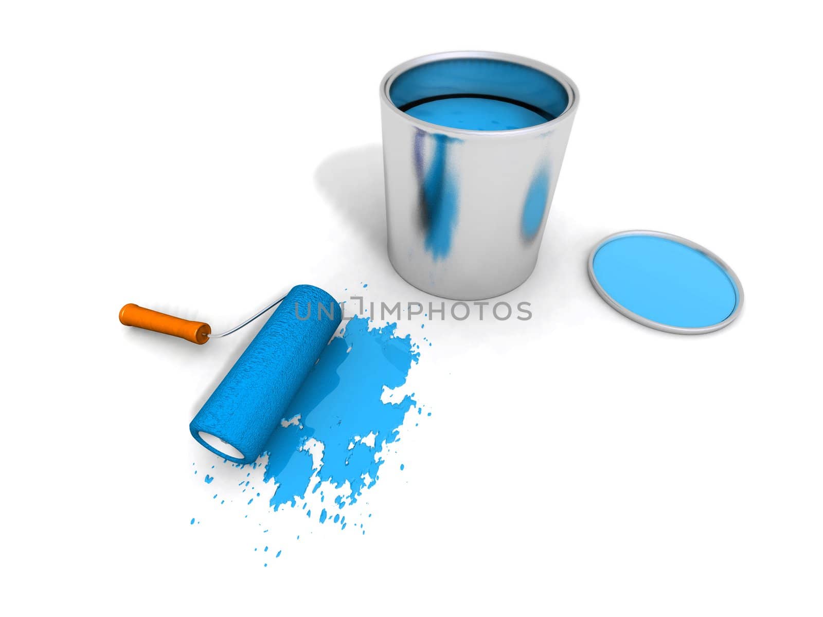 paint roller, blue paint can and splashing by jbouzou