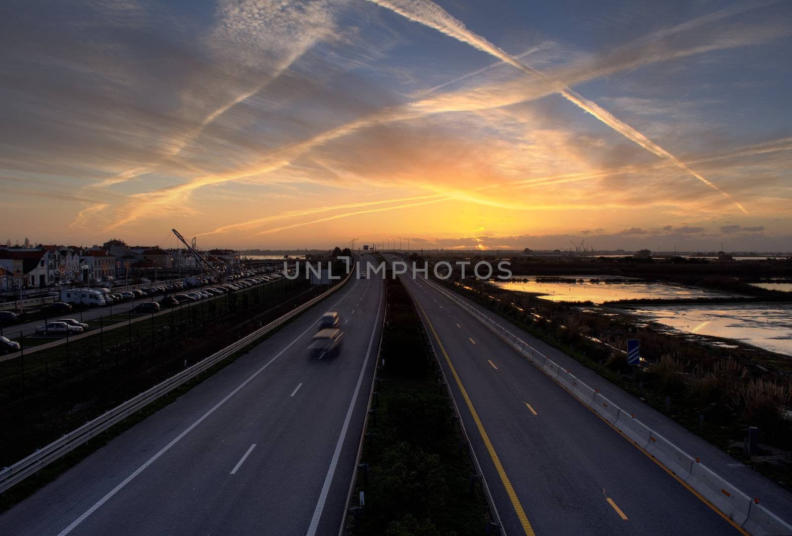 Highway in the sunset