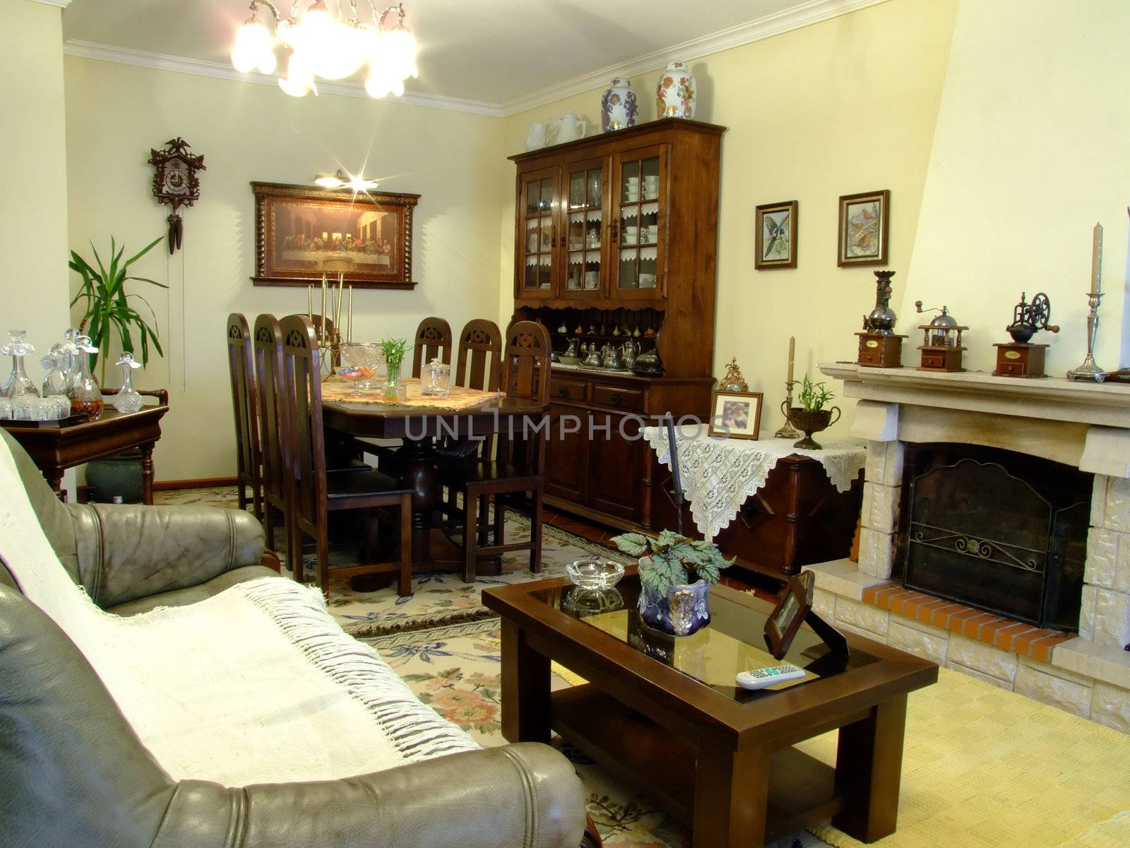 Retro living room with lots of wood furniture