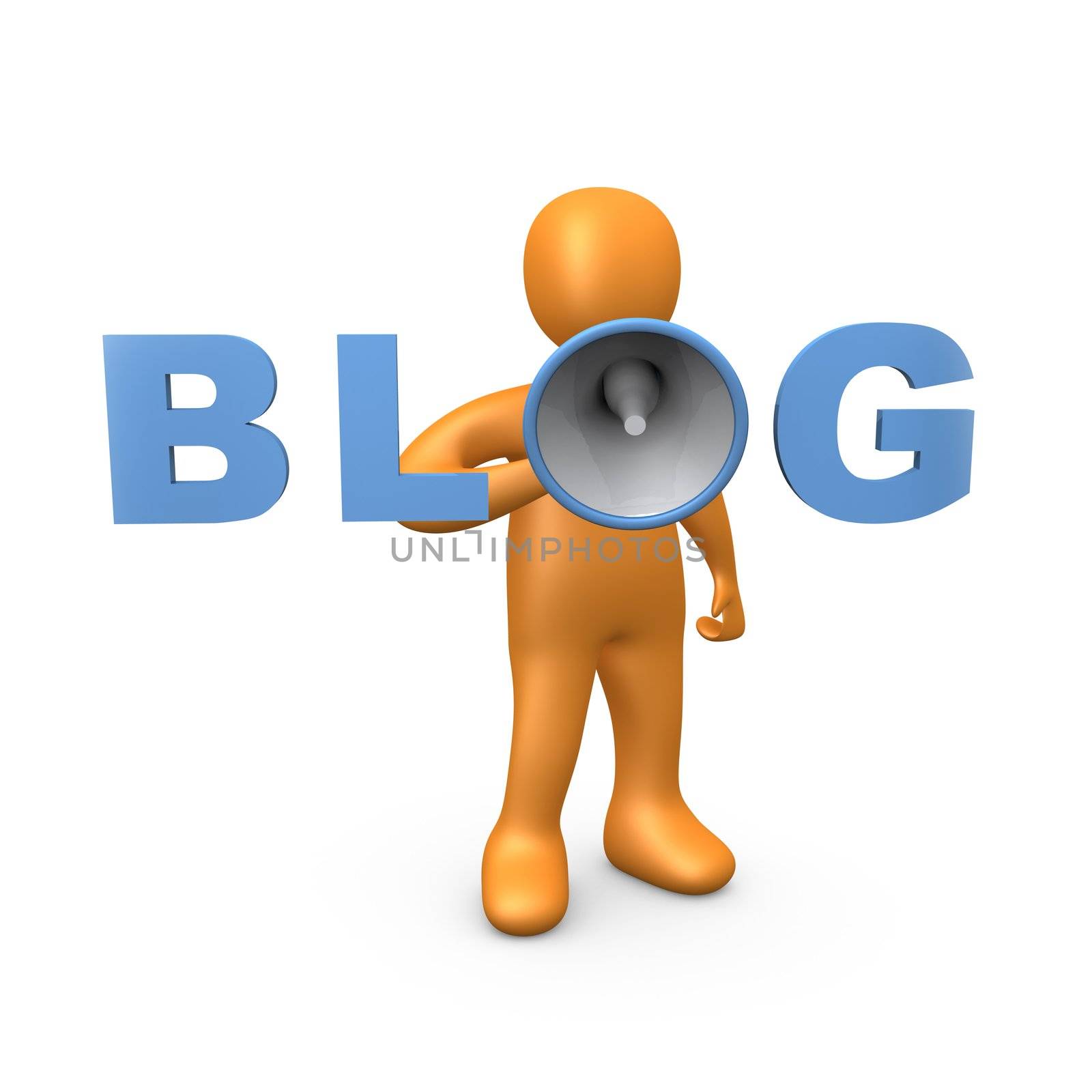 3d person holding a megaphone forming the word blog.