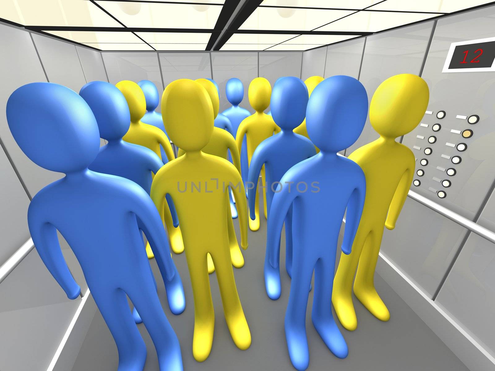 Computer generated image - People In Elevator.