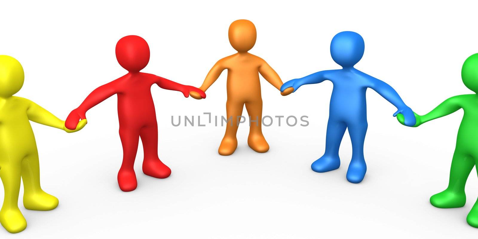 3d People Of Different Colors Holding Hands .
