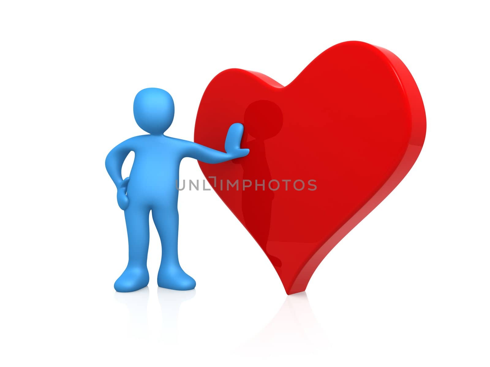 3d person standing next to a big red heart.