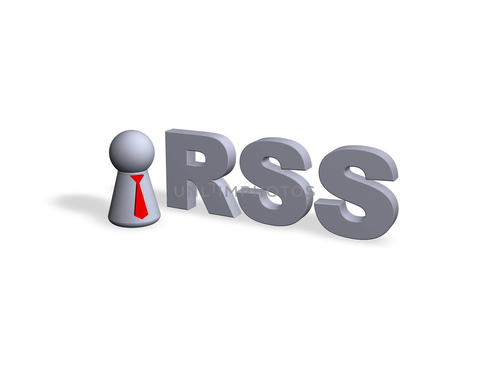 RSS text in 3d and play figure with red tie