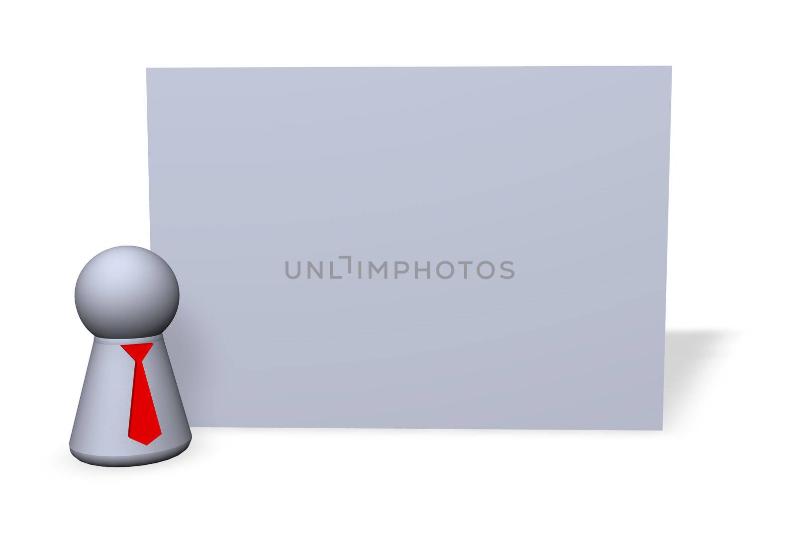 blank sign and play figure with red tie - 3d illustration