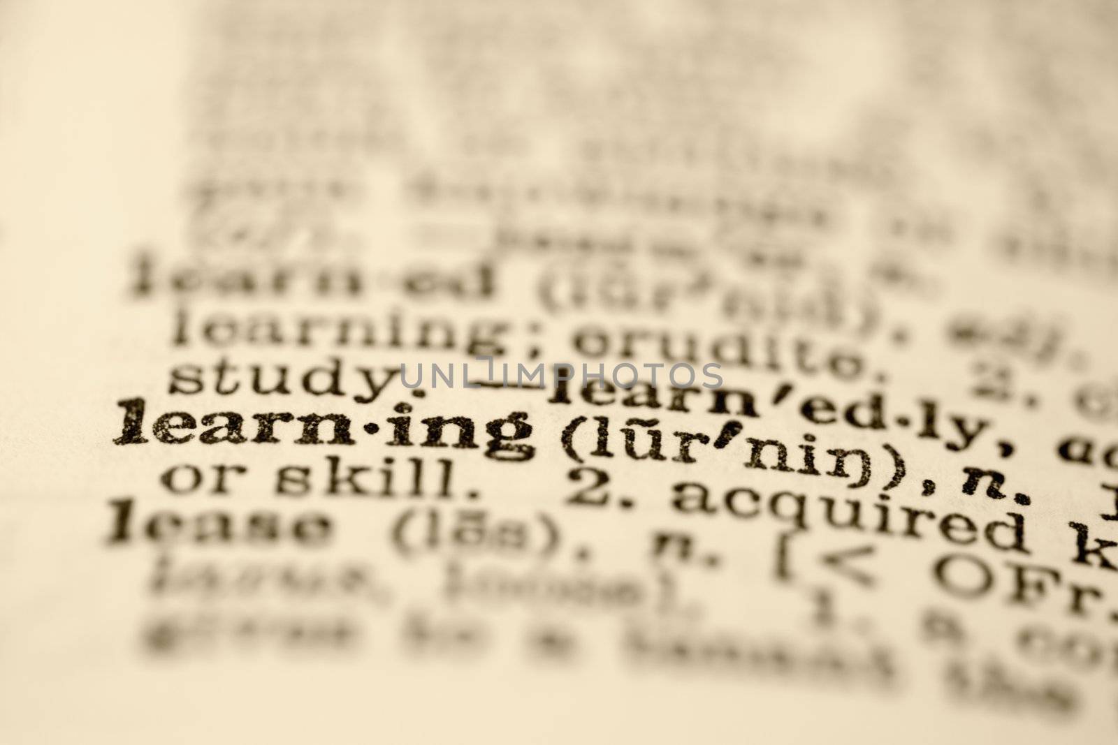 Selective focus of dictionary entry for the word learning.