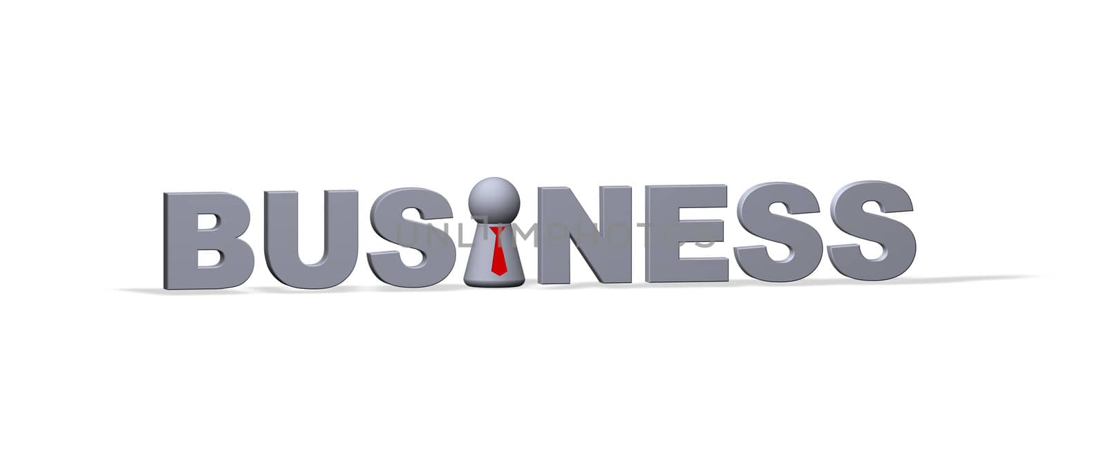 business text in 3d and play figure with red tie