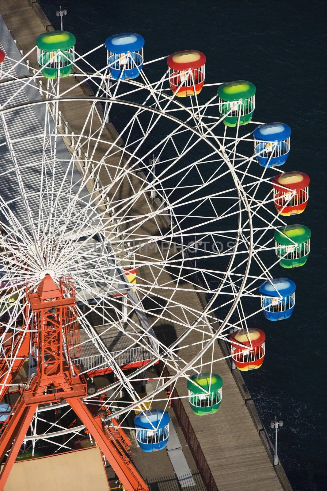 Aerial view of ferris wheel in Luna Park Sydney, Australia.