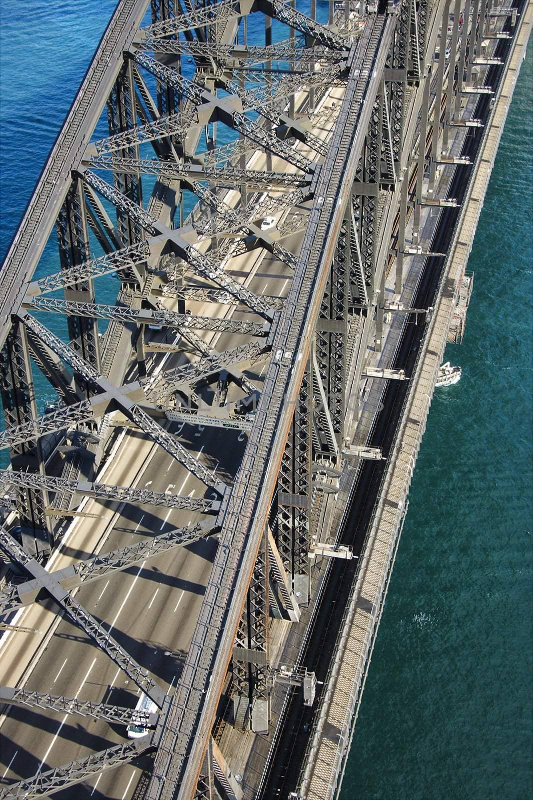 Aerial view of detail of traffic on Sydney Harbour Bridge in Sydney, Australia.
