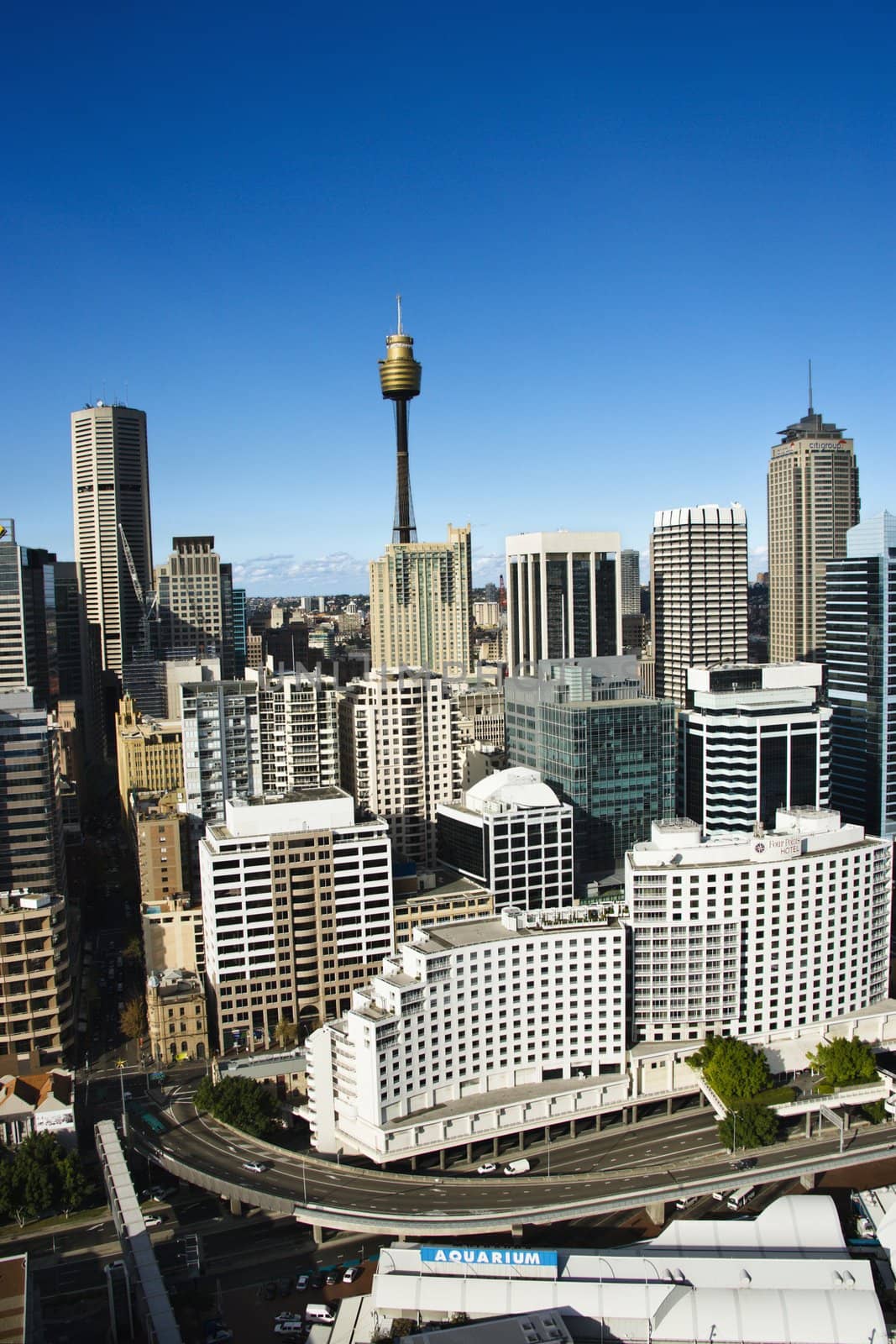 Aerial view of buildings in downtown Sydney, Australia.