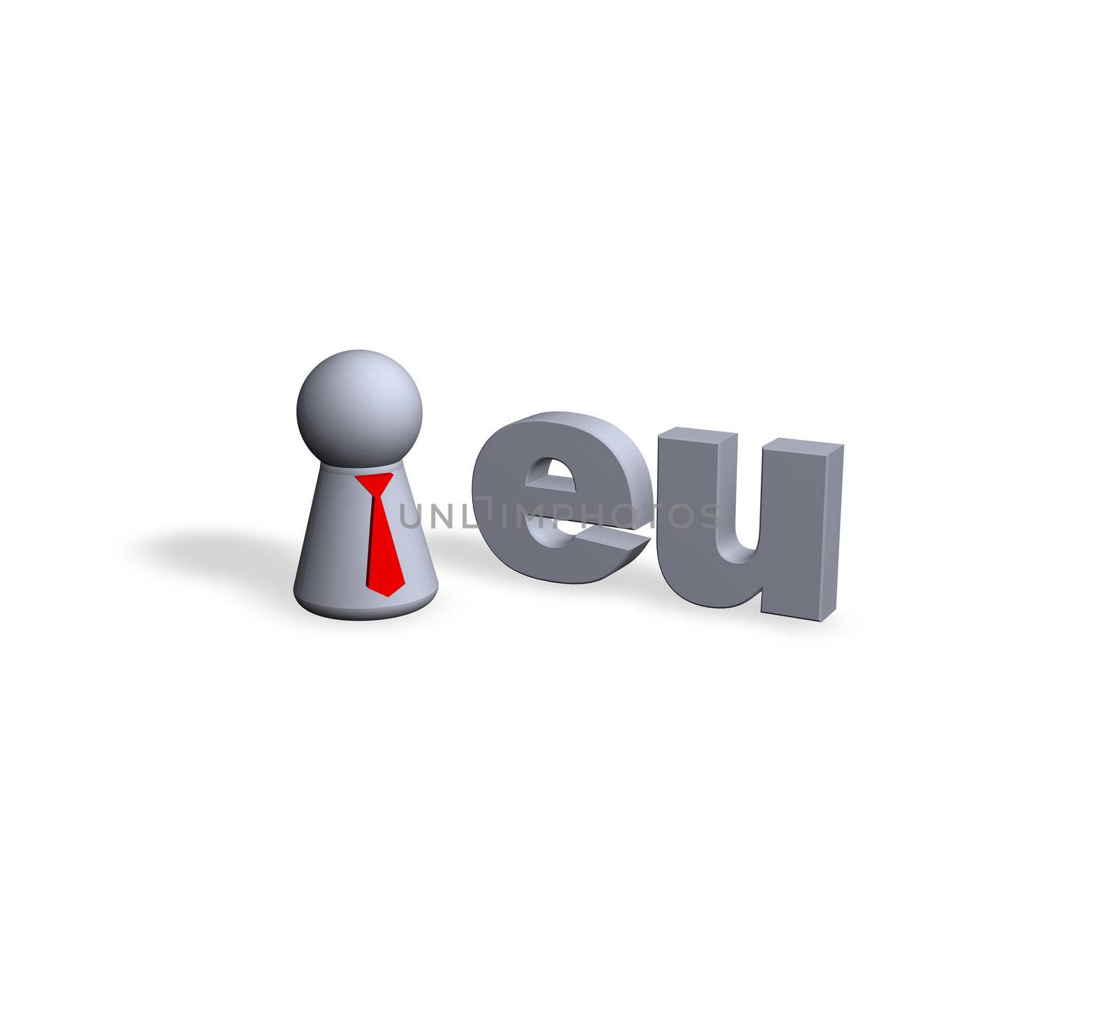 eu text in 3d and play figure with red tie