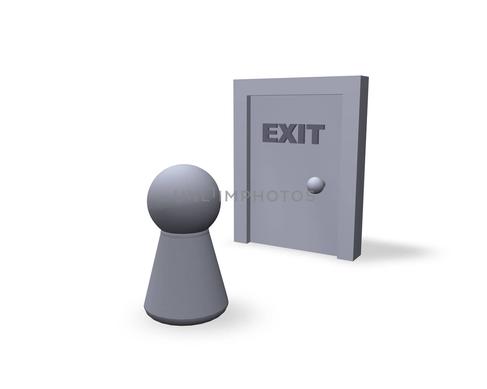 play figure and door with exit text