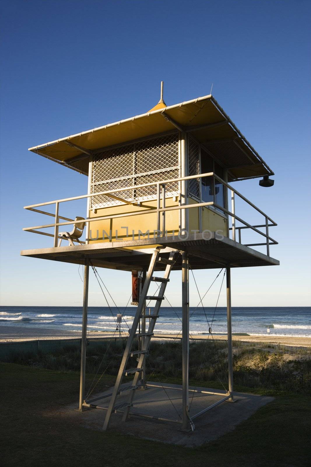 Lifeguard shack on beach on Surfers Paradise, Australia.