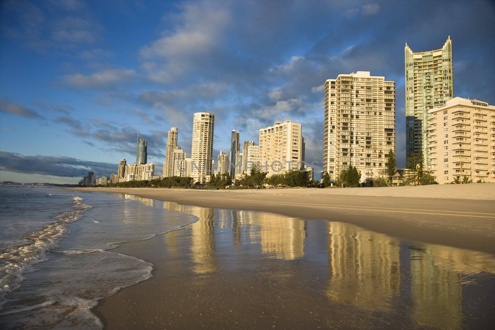 Beachfront high rise buildings on Surfers Paradise, Australia.