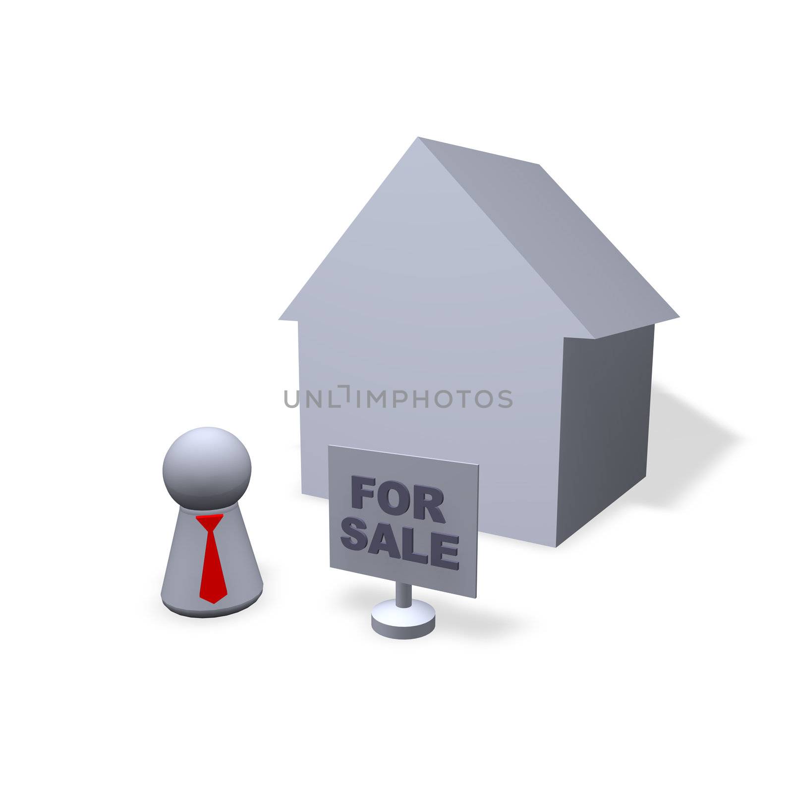 play figure broker with red tie, a house and for sale sign