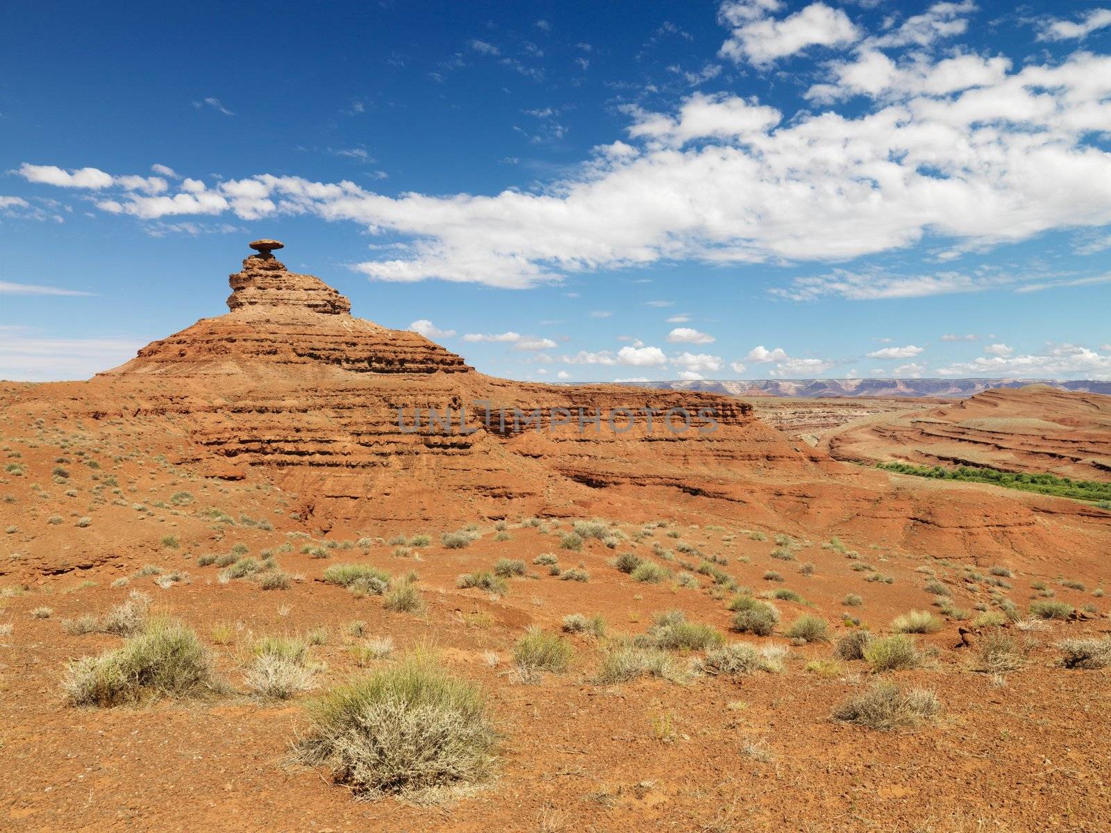 Scenic remote desert landscape with mesa land formation.