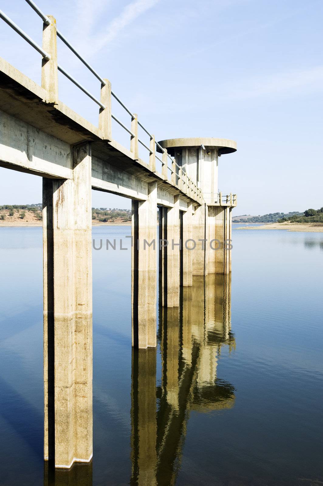 Intake tower in Vigia Dam, Alentejo, Portugal