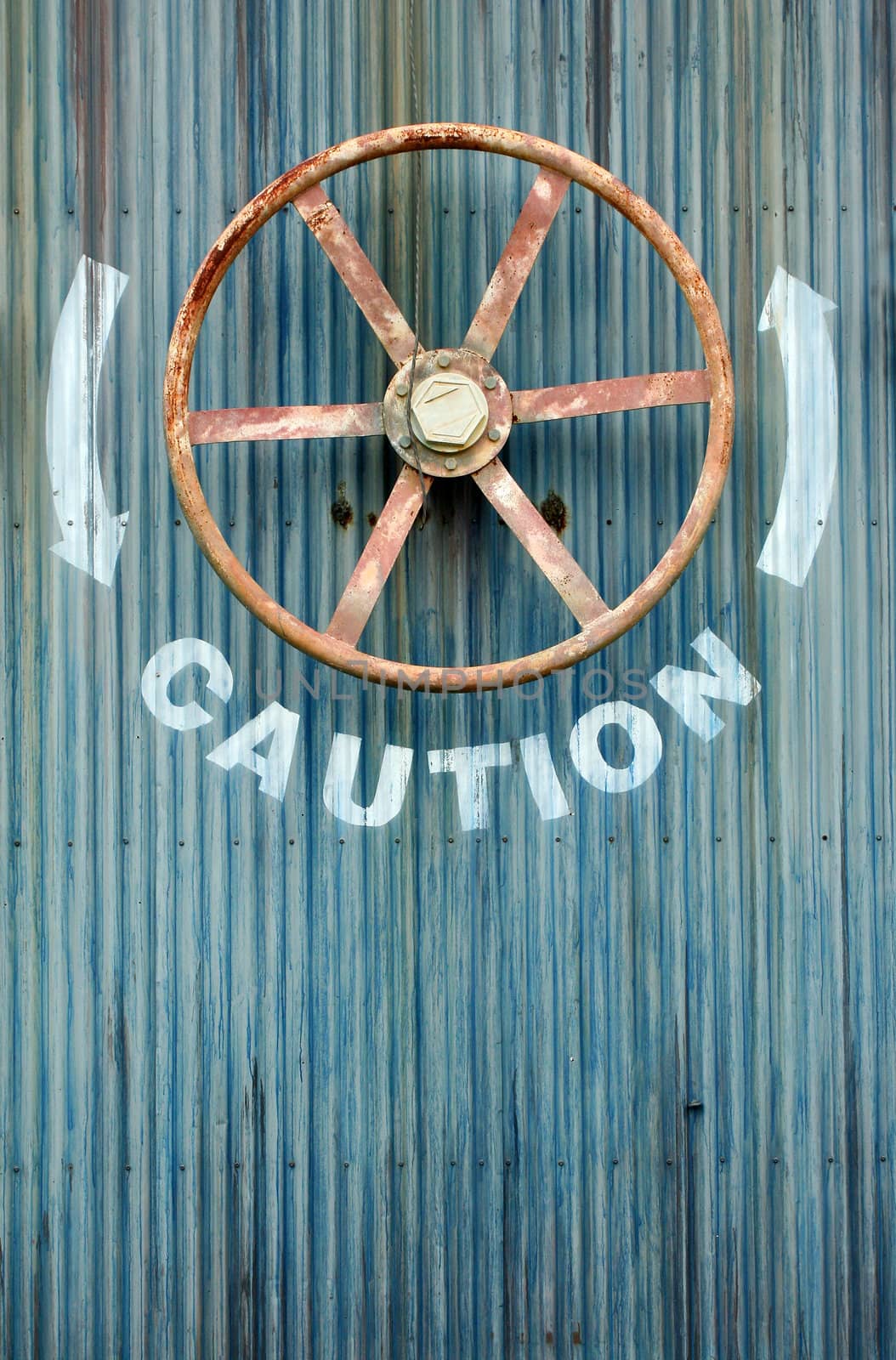 A Large wheel valve with caution