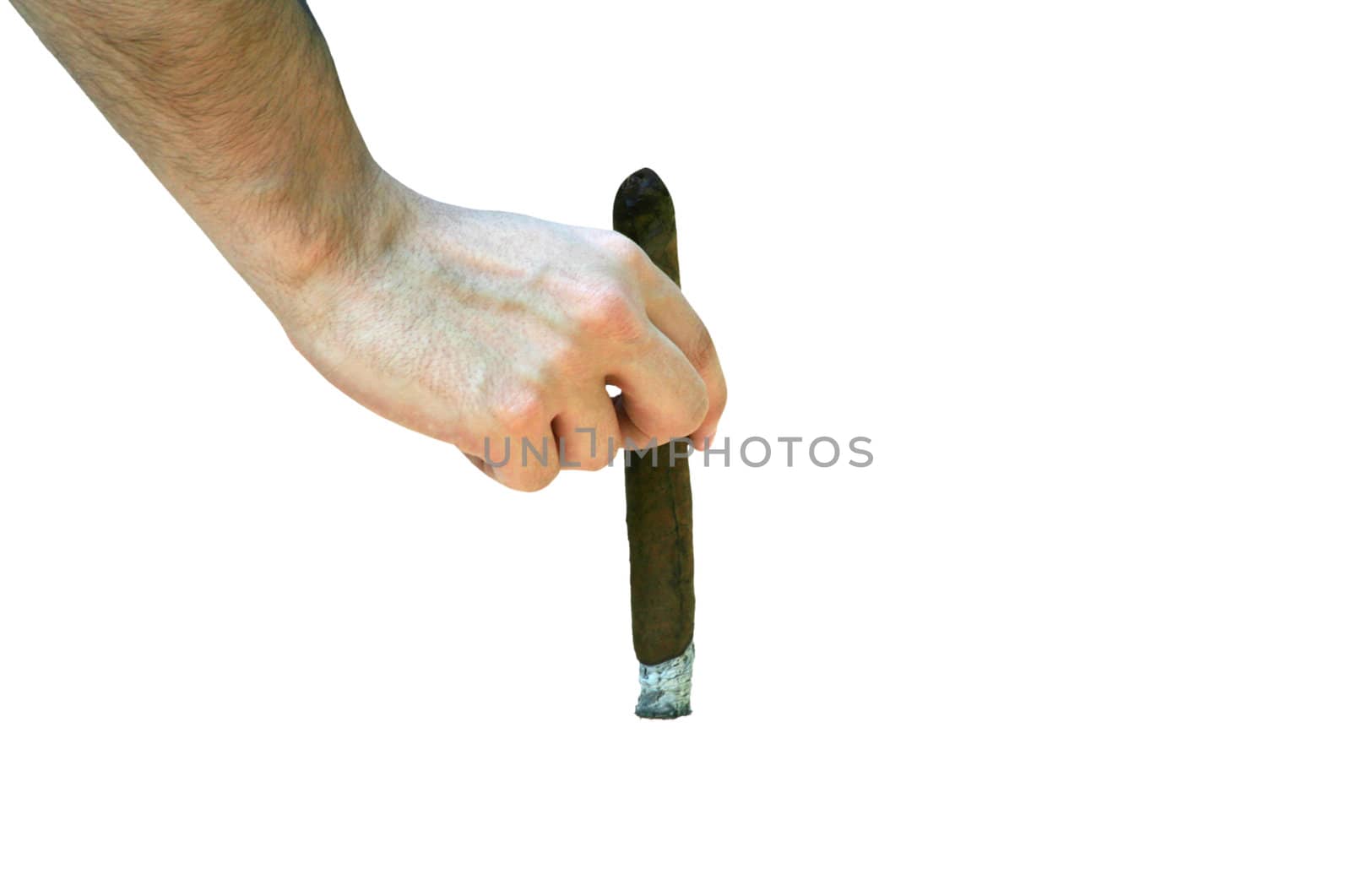 A Hand holding a lit cigar
