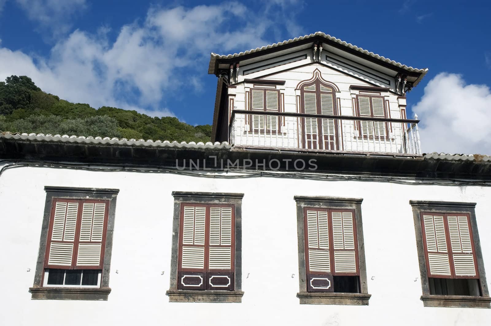Traditional old house with jalousies and garret in Lages do Pico, Azores, Portugal
