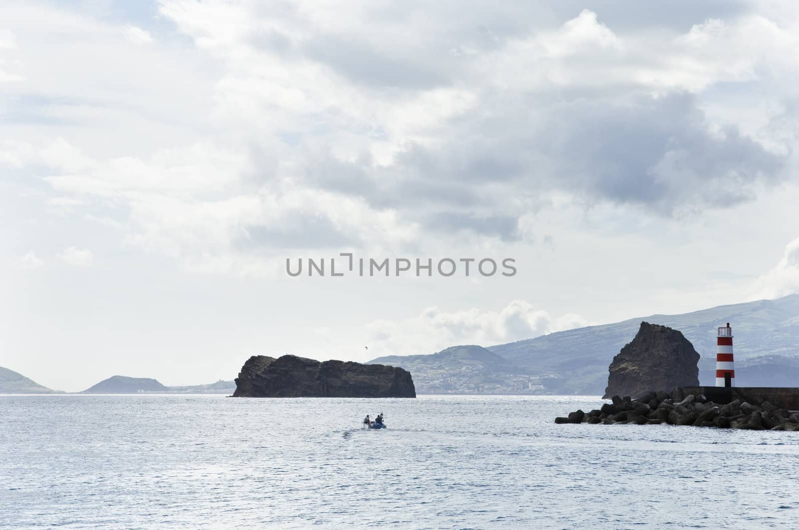 View of the Canal between Pico and Faial Islands in Azores. Faial is in the background
