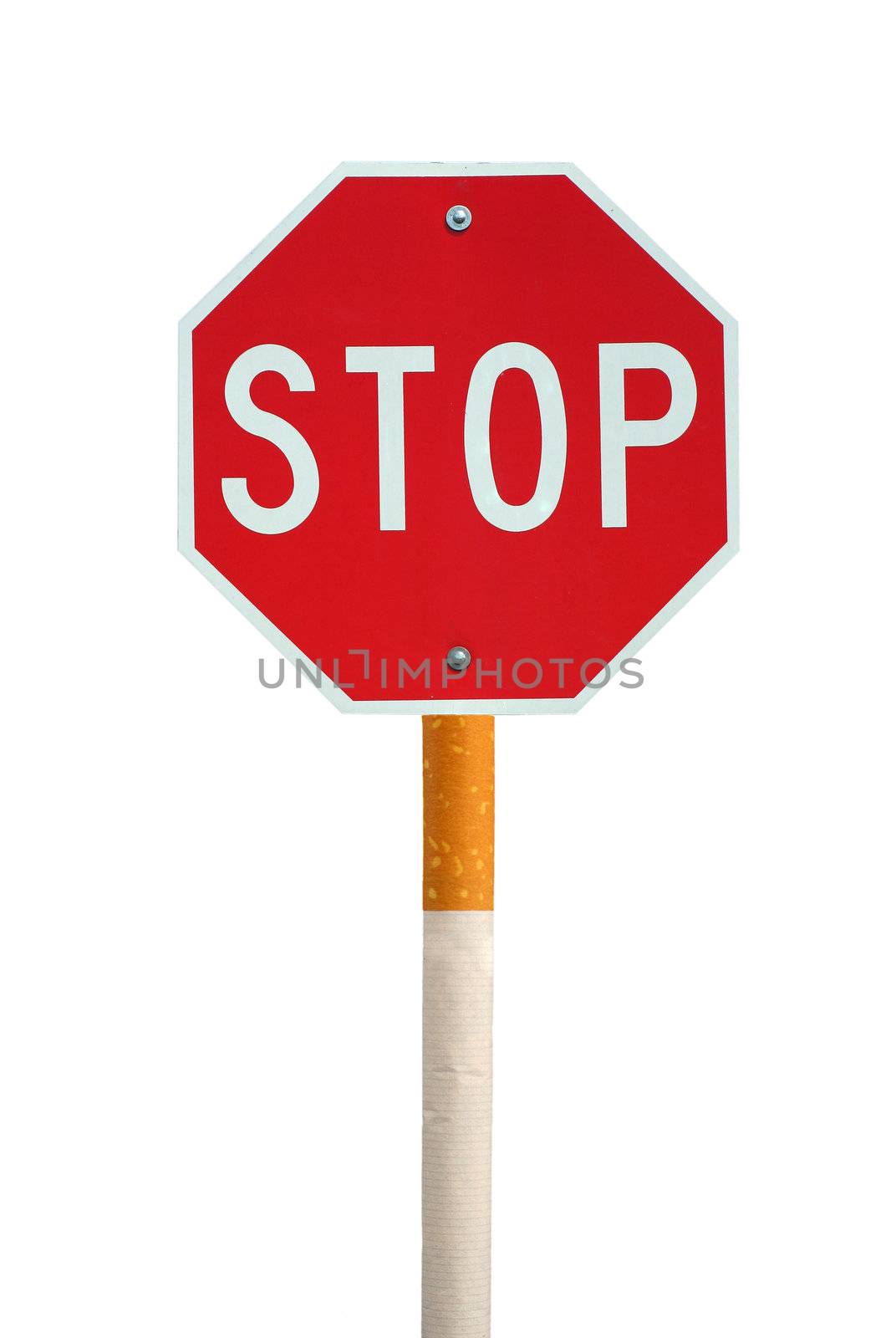 Isolated stop sign with cigarette post by njnightsky